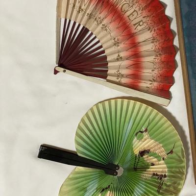 Vintage Chinese cork carving and fans