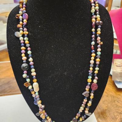 Multi stone long strand necklace