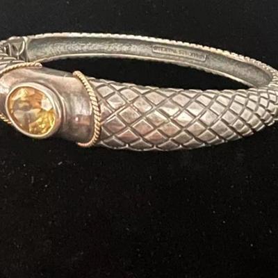 Citrine Stone Bangle Bracelet .925 with 14K Accents
