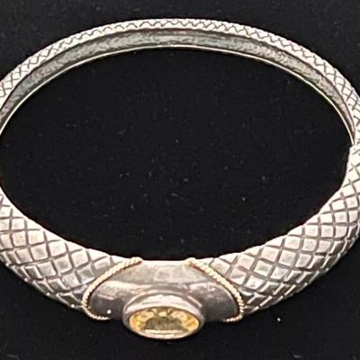 Citrine Stone Bangle Bracelet .925 with 14K Accents
