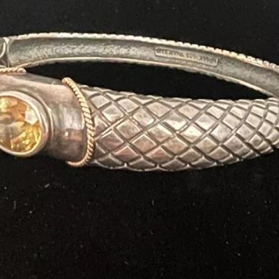 Citrine Stone Bangle Bracelet .925 with 14K Accents