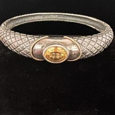 Citrine Stone Bangle Bracelet .925 with 14K Accents