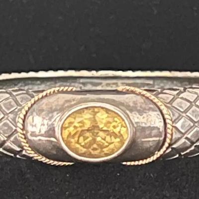 Citrine Stone Bangle Bracelet .925 with 14K Accents