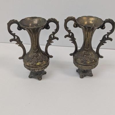 Approx 6" Tall Vintage Italian Brass Vases Made In Italy