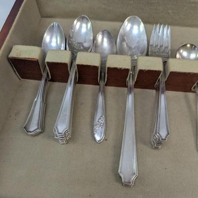 Original Holmes & Edwards Inlaid Silver Box & 50+ Pieces Of Silverware Holmes & Edwards 1847 Rogers Bros Tudor Plate Oneida