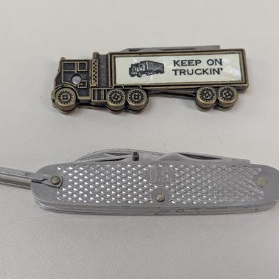 1961 USA Imperial Stainless Knife & USA Colonial "Keep On Truckin'" Pocket Knife & Bottle Opener