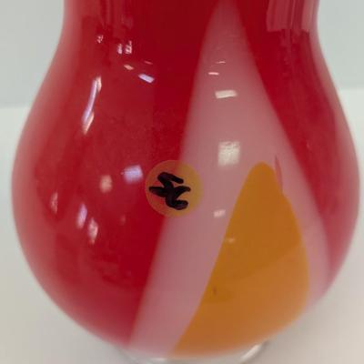 Approx 13 3/4" Glass Flower Art Vase Crimped Ruffle Rim #56