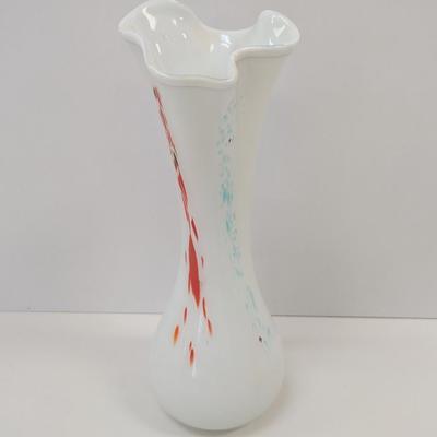 Approx 16" Tall Glass Flower Art Vase Ruffle Rim #57