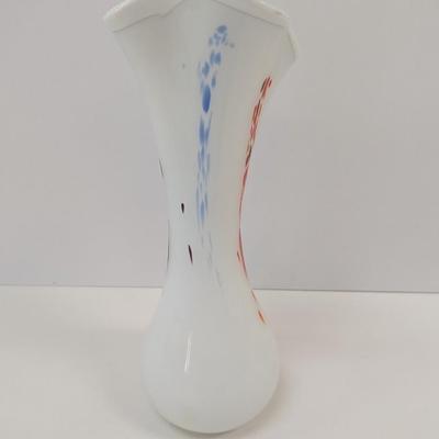 Approx 16" Tall Glass Flower Art Vase Ruffle Rim #57
