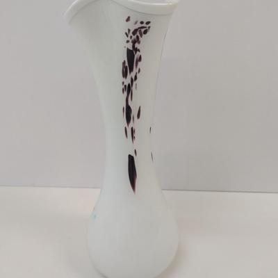 Approx 16" Tall Glass Flower Art Vase Ruffle Rim #57