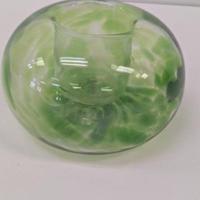 Green Hand Blown Candle Holder #62