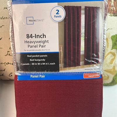 Lot F 300 Pair of Throw Pillows Three Burgundy Curtain Panels Gold Curtain Panel