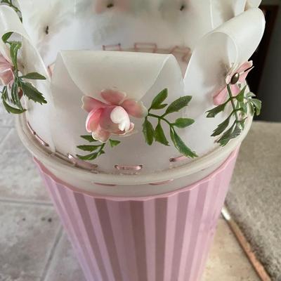 Vintage Corner end table stand with 3 homemade garbage cans