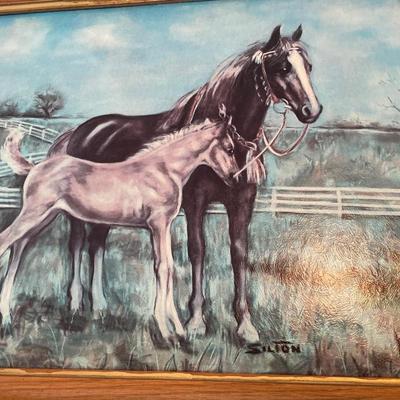 Larson painting on canvas with Silton horse print