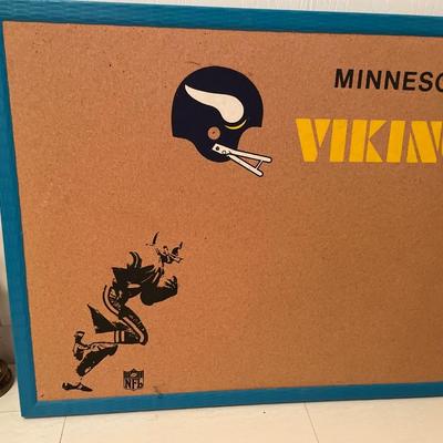 Vintage Vikings pin board with Saints jester