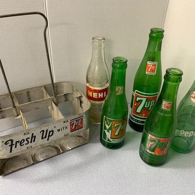 Vintage Soda Bottles & Caddy