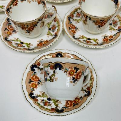Lot of (10) DEMITASSE CUP & SAUCER SET - Antique John Maddock and Son Royal Vitreous, English Transfer ware, Majestic Pattern 1875