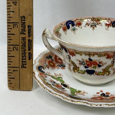 Lot of (12) DOUBLE-HANDEL CUP & SAUCER SET - Antique John Maddock and Son Royal Vitreous, English Transfer ware, Majestic Pattern 1875