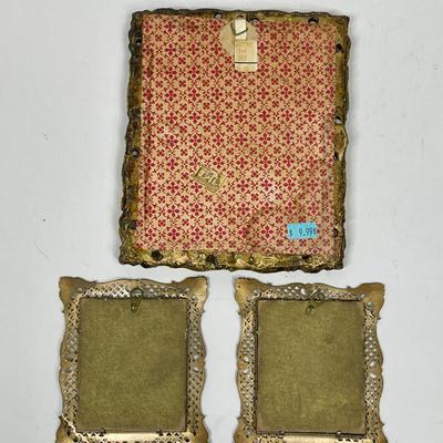 3 Small Prints in Brass Rococo Frames