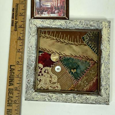 Filigree Jewelry Music Box with 2 Cast Easels with tiny print and framed quilt piece