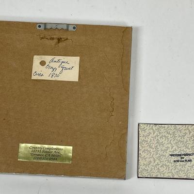 Filigree Jewelry Music Box with 2 Cast Easels with tiny print and framed quilt piece