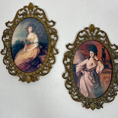 Lot of 2 Vintage Baroque Rococo Brass Oval Frames