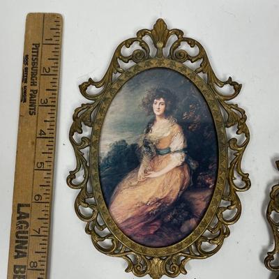 Lot of 2 Vintage Baroque Rococo Brass Oval Frames