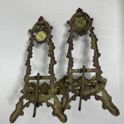 Angel Trinket Jewelry Box plus 2 vintage Cast Brass Easel Artwork Display Stands