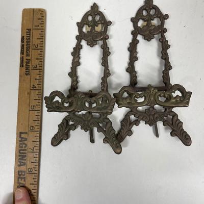 Angel Trinket Jewelry Box plus 2 vintage Cast Brass Easel Artwork Display Stands