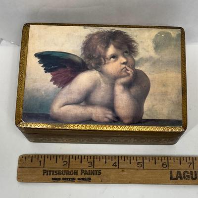 Angel Trinket Jewelry Box plus 2 vintage Cast Brass Easel Artwork Display Stands