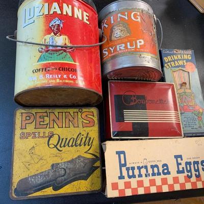 Vintage Tins Egg Carton Coffee Penn’s Pen Straws
