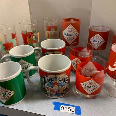 Large Tabasco Vintage Glasses & Coffee Mugs Lot