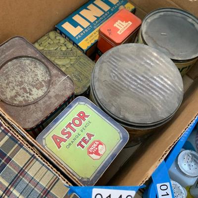 Vintage Tins Lot Saltines Kemp Nuts Astor Tea