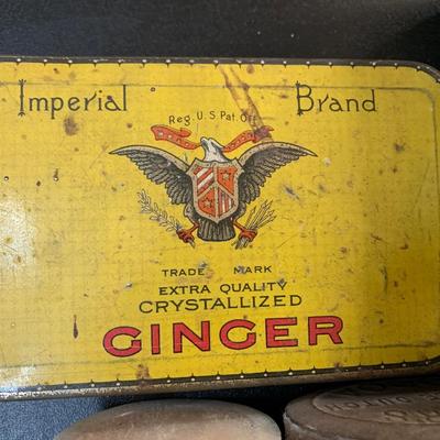 Vintage Tins Lot Imperial Ginger Ben-Hur Spice Hearth Club Baking Powder +++