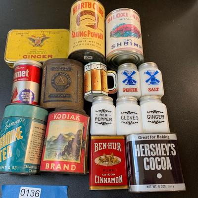 Vintage Tins Lot Imperial Ginger Ben-Hur Spice Hearth Club Baking Powder +++