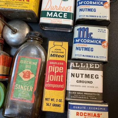 Vintage Tins Spices Oil Butter Singer Sewing Machine Oil