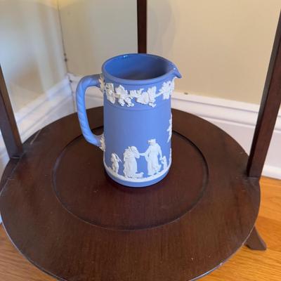 362 Vintage Mahogany Muffin Stand with Wedgwood Jasperware & Queensware