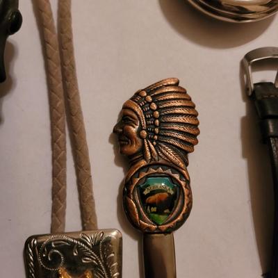 Collection of watches, bolo ties letter opener