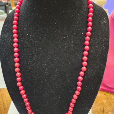 30 inch red bead stone necklace