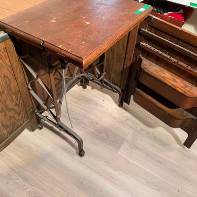 Antique Oak Fold Out Sewing Stand