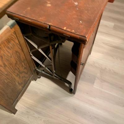 Antique Oak Fold Out Sewing Stand