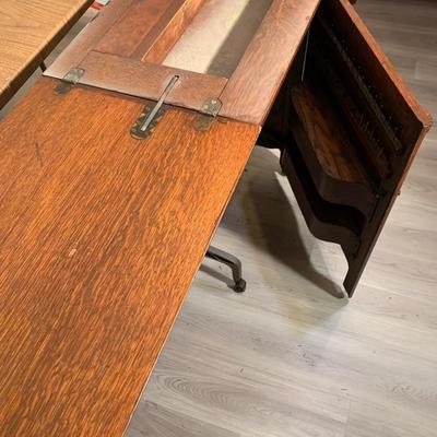 Antique Oak Fold Out Sewing Stand