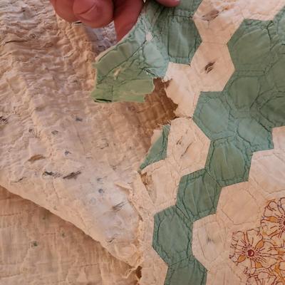 Antique Handmade Quilt ,some damage areas