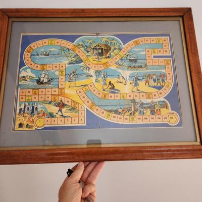 Lot of 3 Framed Art - Vintage Board Games / Stitch work and Coat Holder