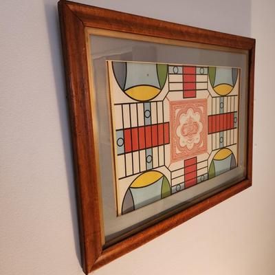 Lot of 3 Framed Art - Vintage Board Games / Stitch work and Coat Holder