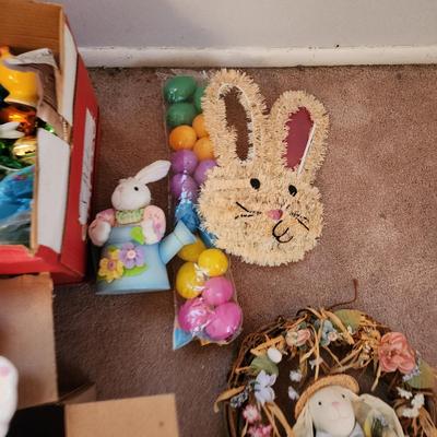 Easter Decor Lot Eggs, Rabbits, Plush