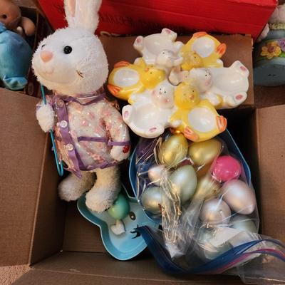 Easter Decor Lot Eggs, Rabbits, Plush