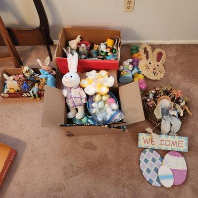 Easter Decor Lot Eggs, Rabbits, Plush
