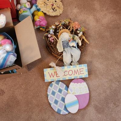 Easter Decor Lot Eggs, Rabbits, Plush
