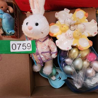 Easter Decor Lot Eggs, Rabbits, Plush